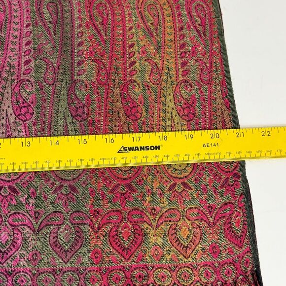 Paisley Pashmina Fringe Scarf Shawl Pink Green - Picture 5 of 5